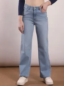 FCK-3 Women Wide Leg High-Rise Clean Look Light Fade Stretchable Jeans