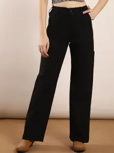 FCK-3 Women Wide Leg High-Rise Light Fade Stretchable Clean Look Dark Shade  Jeans