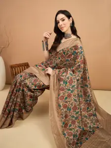 Saree mall Floral Kantha Work Silk Blend Tussar Sarees