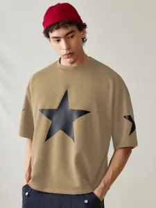 Moda Rapido Men Printed Drop-Shoulder Sleeves Applique T-shirt