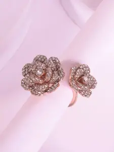 Estele Rose Gold-Plated Crystal Studded Finger Ring