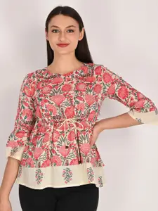 KALINI Women Floral Printed Ethnic Cotton Peplum Top