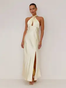 bebe Yellow Halter Neck Backless Maxi Dress with side slit