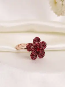 Estele Rose Gold-Plated Crystal Studded Finger Ring