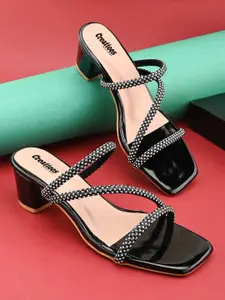 Creattoes Women Embellished Block Heel Sandals
