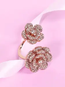 Estele Rose Gold-Plated Crystal Studded Finger Ring