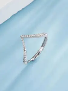 Estailo fashion Silver-Plated Cubic Zirconia Studded Finger Ring