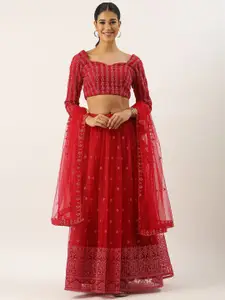 Ethnovog Embroidered Thread Work Ready to Wear Lehenga & Unstitched Blouse With Dupatta