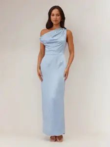 bebe Blue One-shoulder Draped Maxi dress