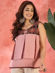 Sangria Women Floral Embroidered Sleeveless Top