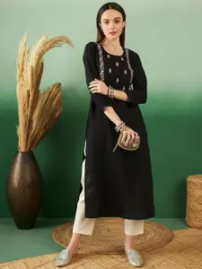 Sangria Embroidered Round Neck Kurta