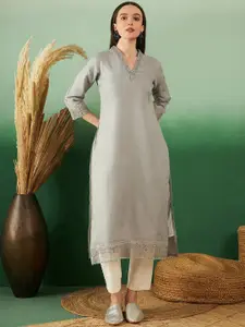 Sangria Women Embroidered V Neck Kurta