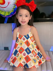 StyleCast x Revolte Girls Graphic Printed Gathered or Pleated Cotton A-Line Dress