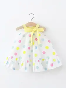 StyleCast x Revolte Girls Polka Dots Printed Gathered or Pleated Cotton A-Line Dress