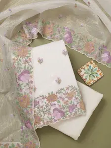 Koskii Floral Embroidered Thread Work Cotton Unstitched Dress Material