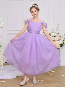 StyleCast x Revolte Girls Solid Round Neck Ruffles A-Line Dress