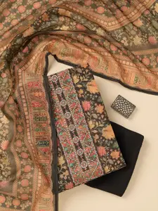 Koskii Floral Printed Sequinned Chanderi Unstitched Dress Material