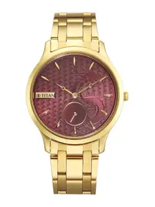 Titan Men Embellished Dial & Stainless Steel Bracelet Style Straps Analogue Watch 1825YM10