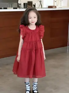 StyleCast x Revolte Girls Solid Round Neck Ruffles A-Line Dress