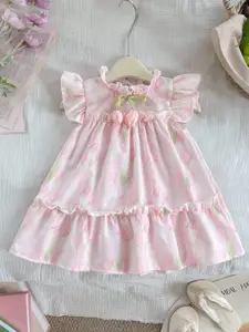 StyleCast x Revolte Girls Floral Printed Round Neck Gathered or Pleated A-Line Dress