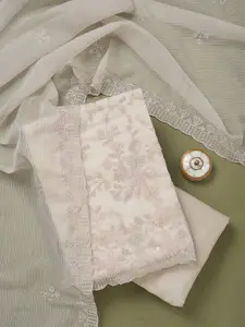 Koskii Floral Embroidered Thread Work Unstitched Dress Material