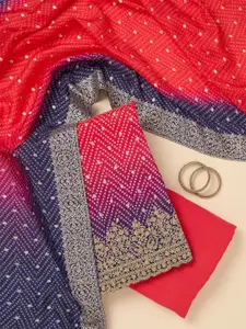 Koskii Bandhani Printed Zari Work Dola Silk Unstitched Dress Material