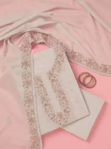 Koskii Floral Embroidered Thread Work Cotton Unstitched Dress Material