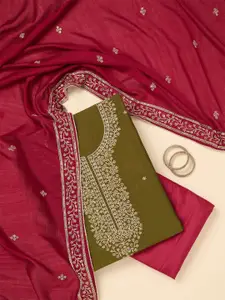 Koskii Floral Embroidered Zari Work Raw Silk Unstitched Dress Material