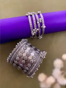 Anouk Sangria Set of 5 German Silver Plated & Floral Textured Ghunghroo Studded Bangles