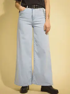Flying Machine Women Wide Leg High-Rise Light Fade Stretchable Jeans