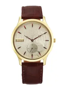 Titan Men Metal Dial &Textured Leather Straps Analogue Watch 1825YL07