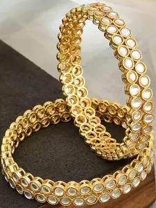 Anouk Set of 4 Gold Plated & White Kundan Stone Studded Bangles