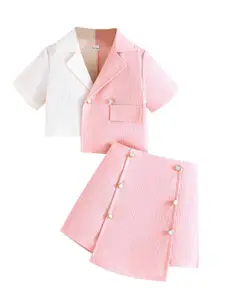 StyleCast x Revolte Girls Colourblocked Shawl Collar Coat with Skirt