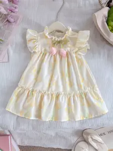 StyleCast x Revolte Girls Floral Printed Round Neck Gathered or Pleated A-Line Dress