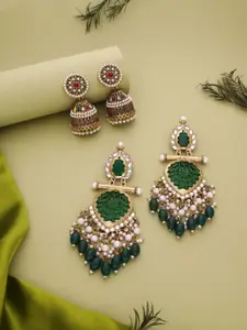 Anouk Set Of 2 Gold-Plated Kundan Studded & Beaded Earrings