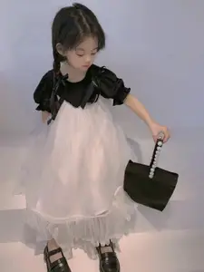 StyleCast x Revolte Girls Colourblocked Round Neck Gathered or Pleated Cotton A-Line Dress