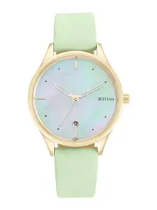 Titan Women Embellished Dial & Leather Straps Analogue Watch 2670WL04