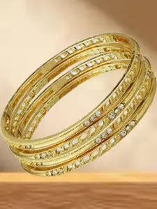 Anouk Sangria set of 4 gold plated & white cubic zirconia stone studded classic bangles