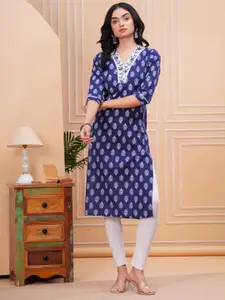 HIGHLIGHT FASHION EXPORT Floral Printed V-Neck Straight Kurta