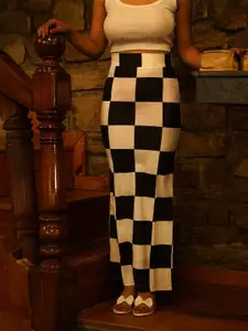 TANDUL Checked A-Line Maxi Skirt