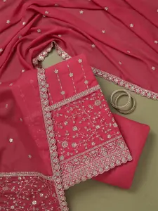 Koskii Onion Pink Zari Work Georgette Unstitched Salwar Suit