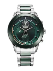 Fastrack Men Bracelet Style Straps Analogue Watch 3304KD04-Steel with Green Ceramic Links