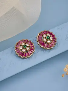 Kushal's Fashion Jewellery Victorian-Plated Circular Ruby Kundan Studded Studs Earrings