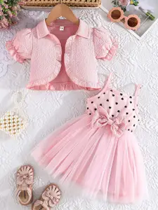 StyleCast x Revolte Girls Printed Shoulder Straps Fit & Flare Dress With Jacket