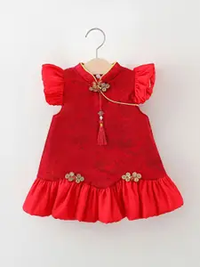 StyleCast x Revolte Girls Solid Round Neck Gathered or Pleated A-Line Dress