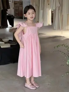 StyleCast x Revolte Girls Solid Choker Neck Gathered or Pleated Cotton A-Line Dress