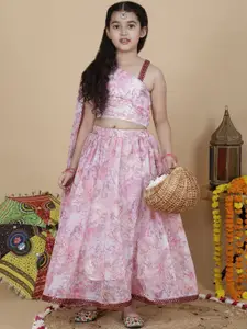 Sangria Girls Printed One Shoulder Ready To Wear Lehenga Choli