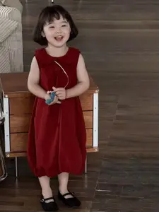 StyleCast x Revolte Girls Solid Round Neck Ruffles Cotton A-Line Dress