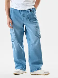 Snitch Men Cotton Light Blue Mid-Rise Loose Fit Trouser