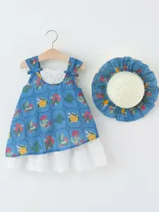 StyleCast x Revolte Girls Floral Printed Round Neck Gathered or Pleated A-Line Dress